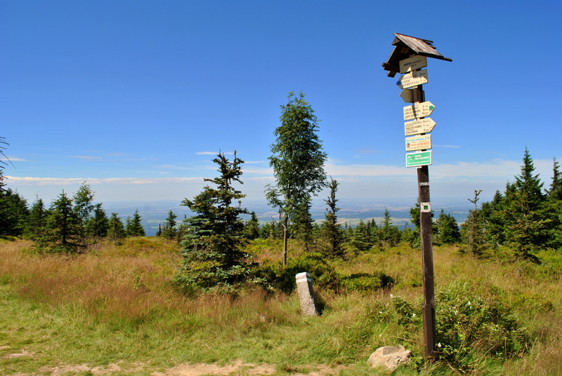 Drogowskaz na szlaku w Górach Izerskich