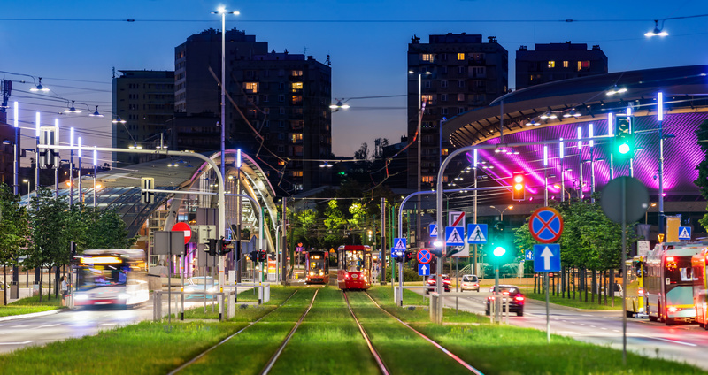 Aleja Korfantego w Katowicach, widok na torowisko