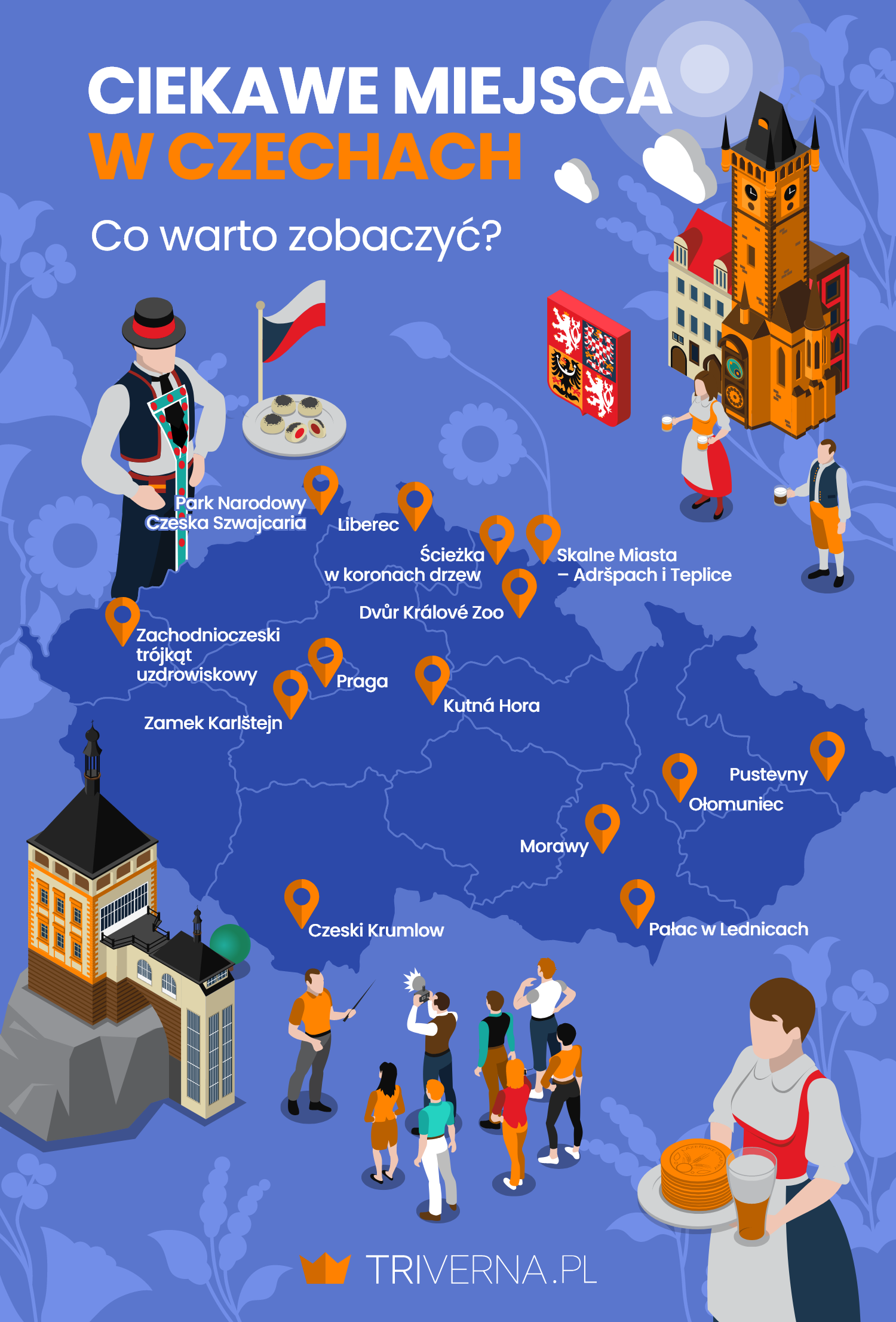 Wybrane atrakcje Czech na mapie kraju - infografika
