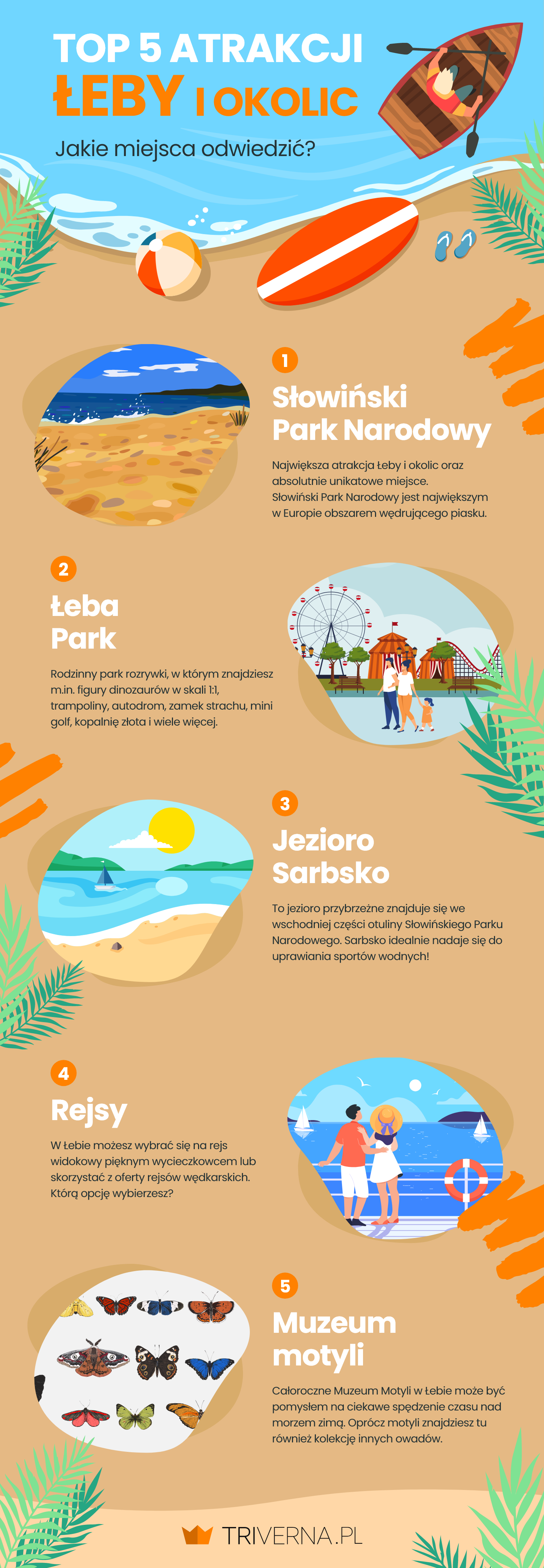 Top 5 atrakcji Łeby i okolic - infografika
