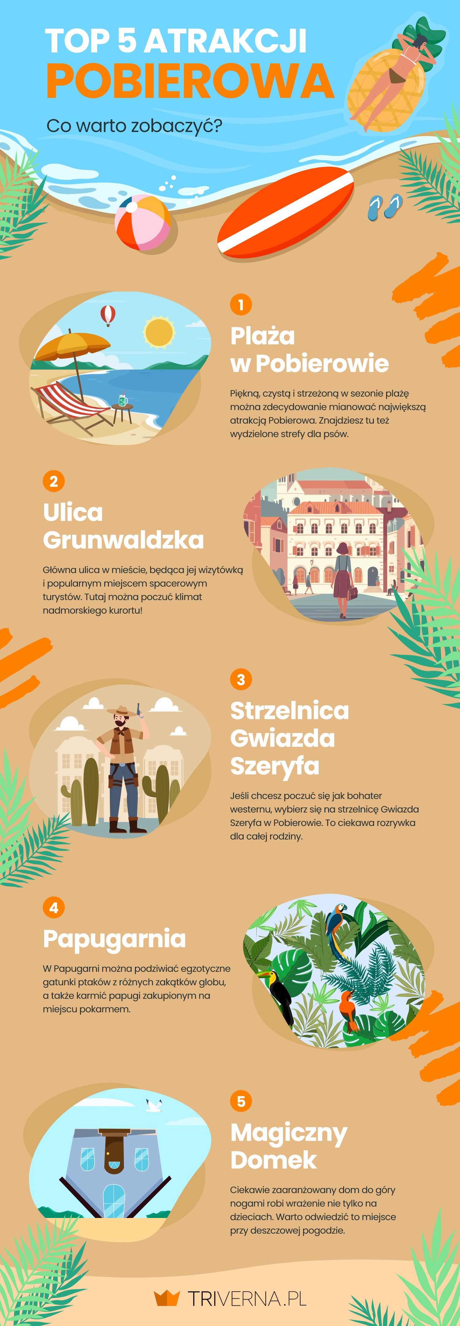 Top 5 atrakcji Pobierowa - infografika