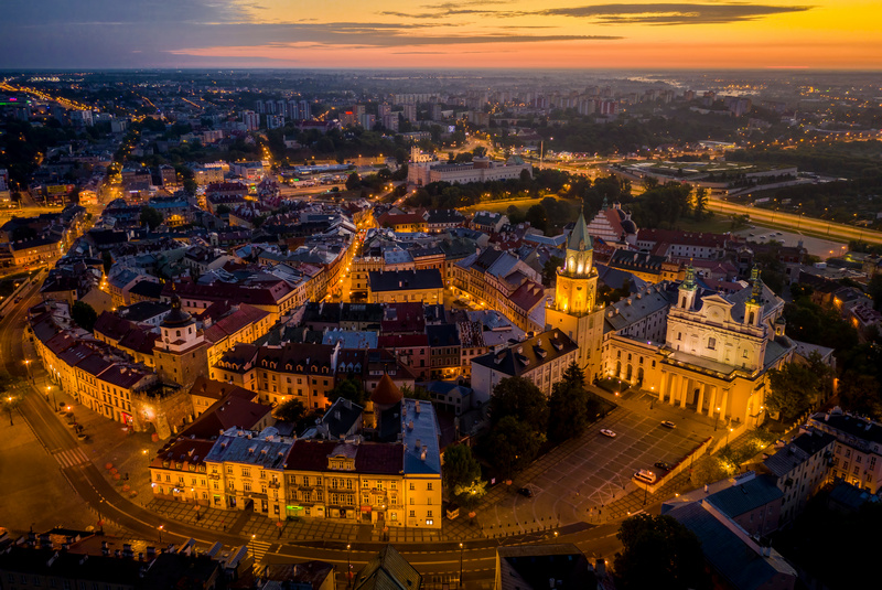 Wieczorna panorama Lublina z lotu ptaka
