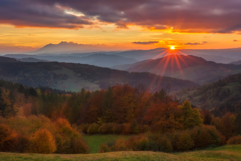 Zachód słońca nad Beskidem Sądeckim