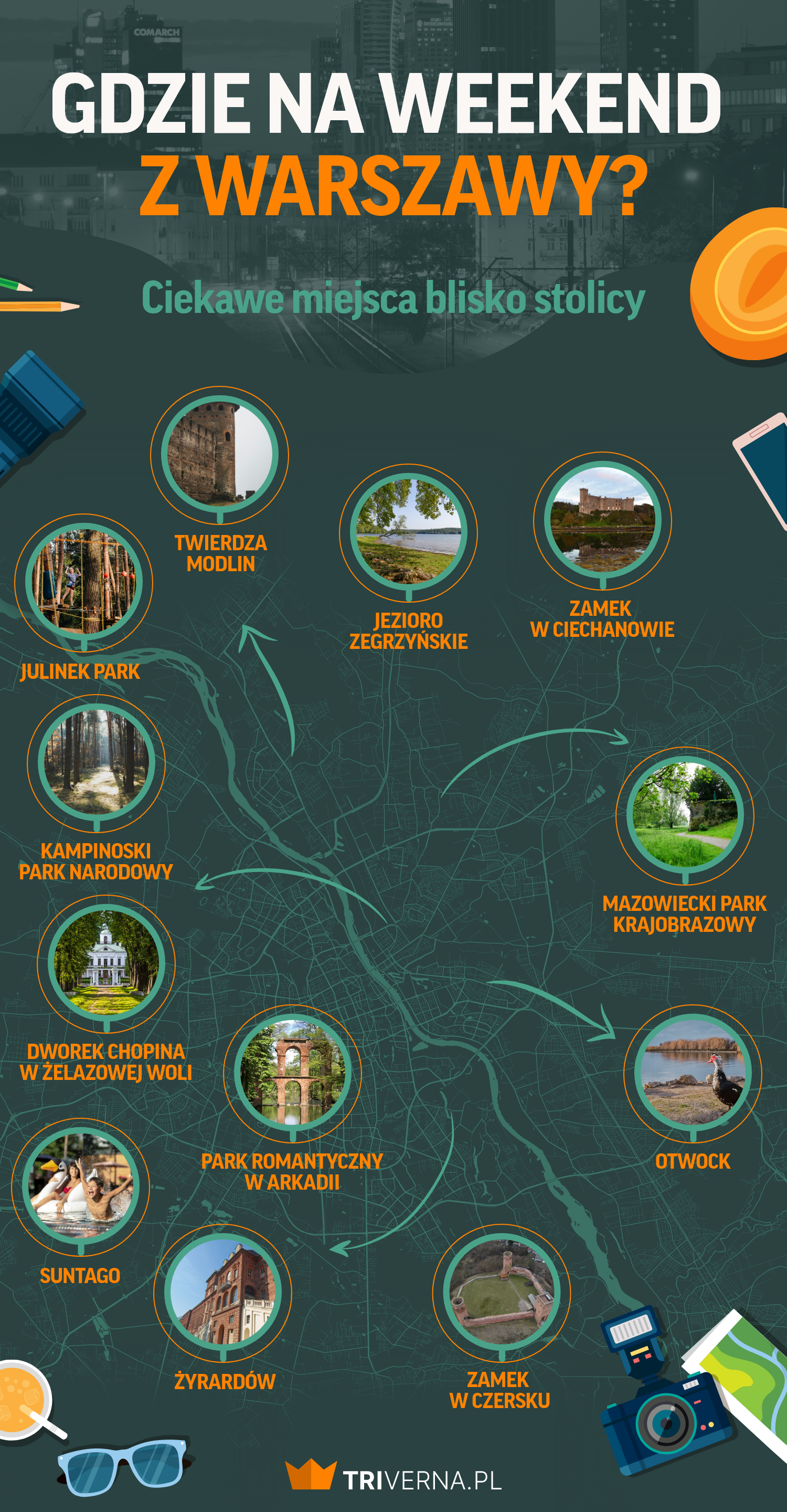 Ciekawe miejsca blisko Warszawy - infografika