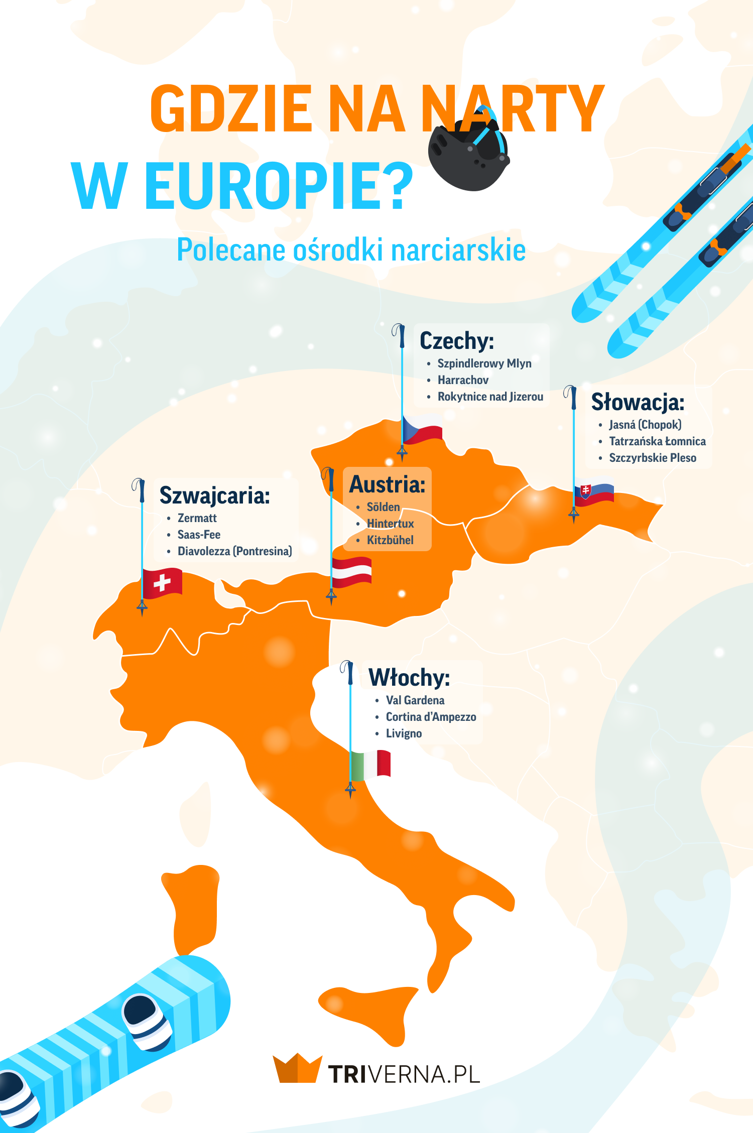  Polecane ośrodki narciarskie za granicą - infografika