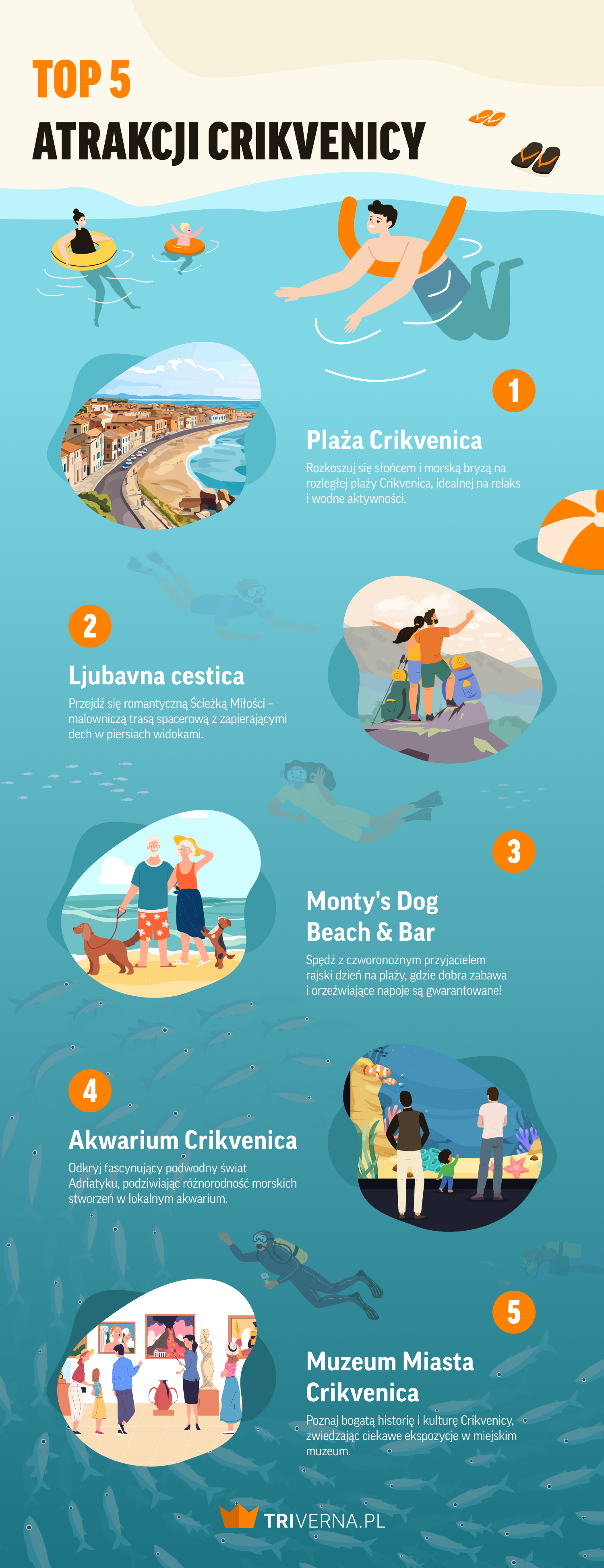 Top 5 atrakcji Crikvenicy w Chorwacji - infografika