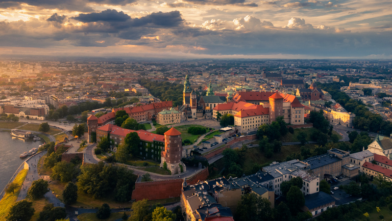 Widok z góry na Wawel w Krakowie