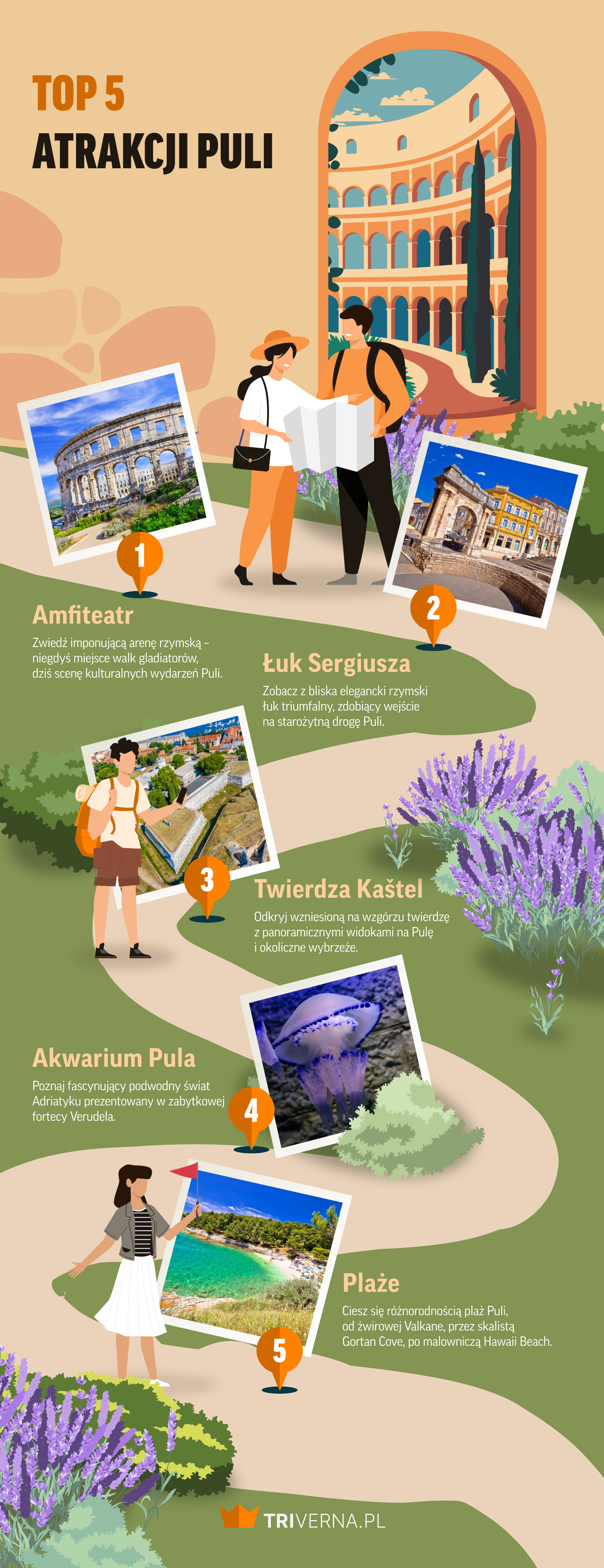 Top 5 atrakcji Puli - infografika