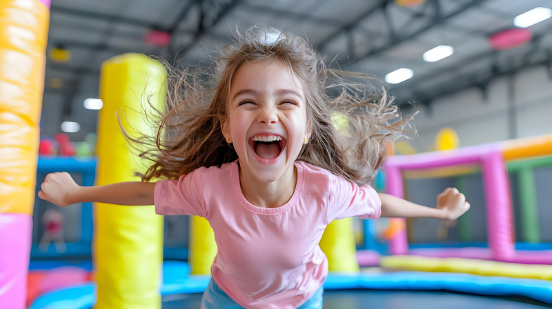 Dziewczynka skacząca na trampolinie