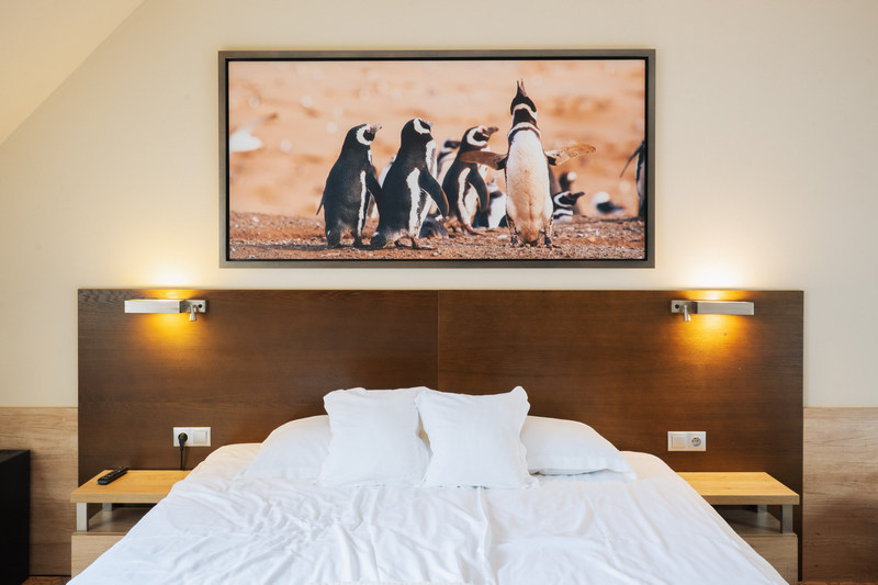 Pingwin - logo hotelu Czarny Groń w hotelowym pokoju
