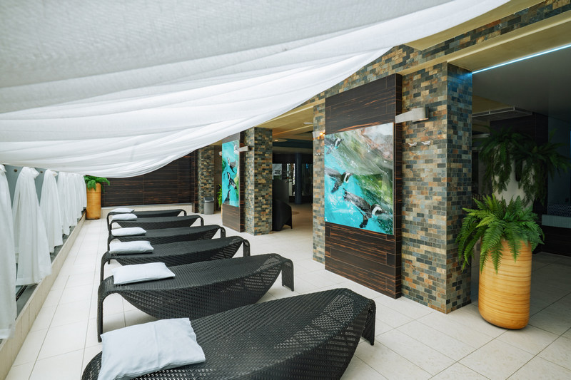 Motyw pingwina w strefie wellness w hotelu Czarny Groń