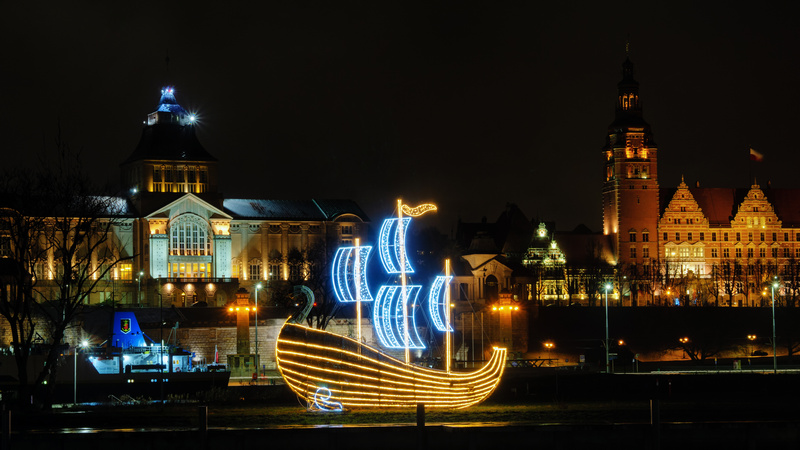 Nocna panorama Szczecina