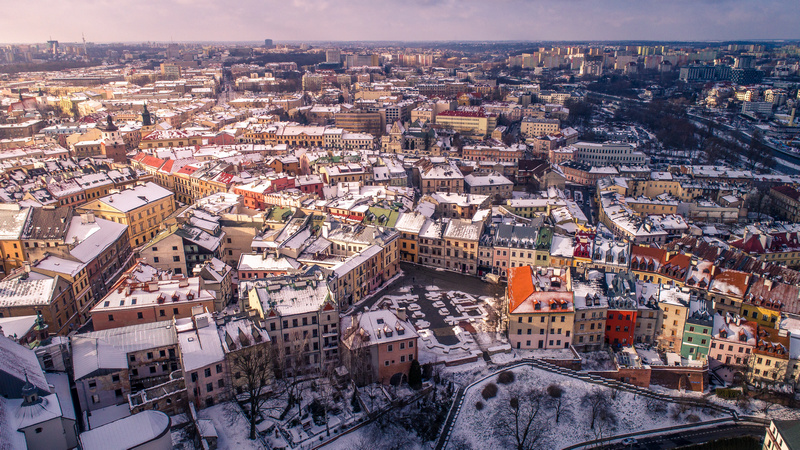 Zimowy Lublin z lotu ptaka