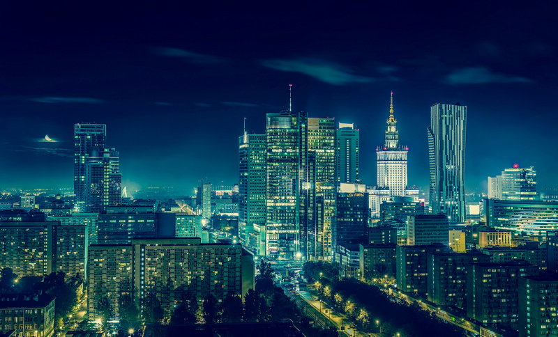 Nocna panorama Warszawy