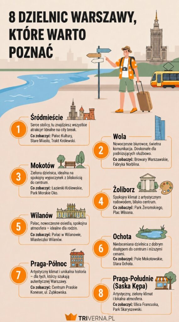 8 dzielnic Warszawy, które warto poznać infografika