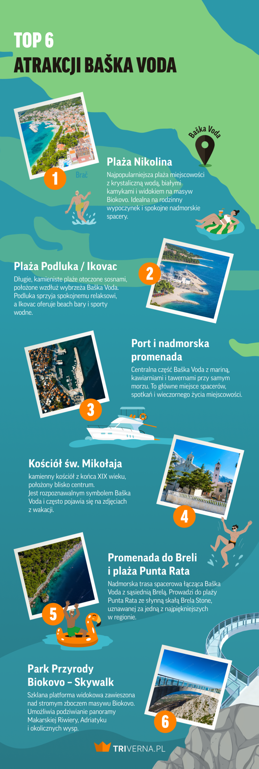 Top 6 atrakcji Baška Voda - infografika