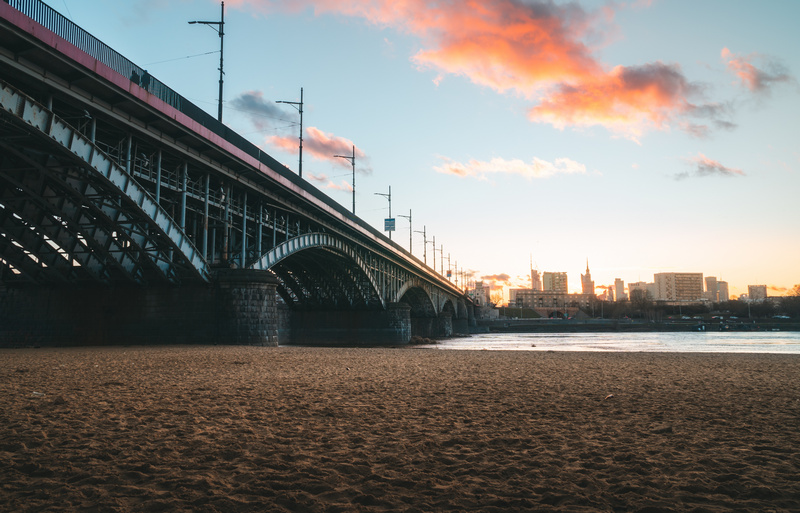 Plaża Poniatówka podczas zachodu słońca