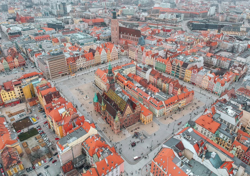 Wrocławski rynek i Stare Miasto z lotu ptaka