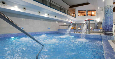 Hotel jest połączony ze strefą basenową Aqua Ostróda