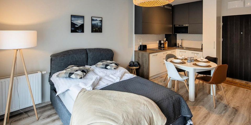 Rozkładane sofy w apartamentach tworzą miejsce do spania dla dwóch osób