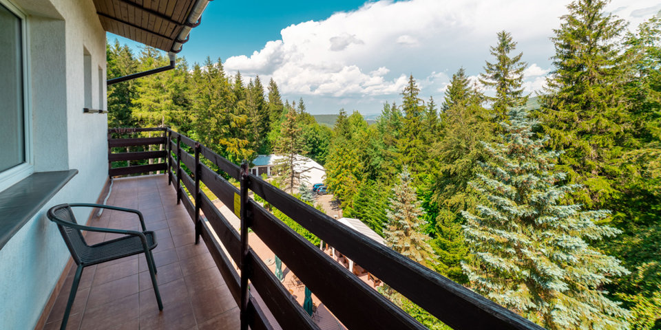 Z balkonów rozpościera się uspakajający widok lasów