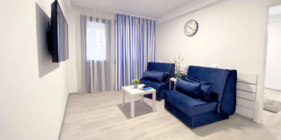 Pokój dzienny apartamentu standard z kanapą i TV