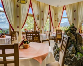 Przez duże okna restauracji można podziwiać panoramę Tatr
