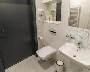 Łazienkę wyposażono w kabinę prysznicową, suszarkę do włosów, żel do mycia
