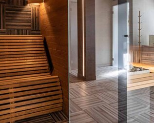 Obok znajdują się sauny: sauna sucha i innowacyjna sauna na podczerwień